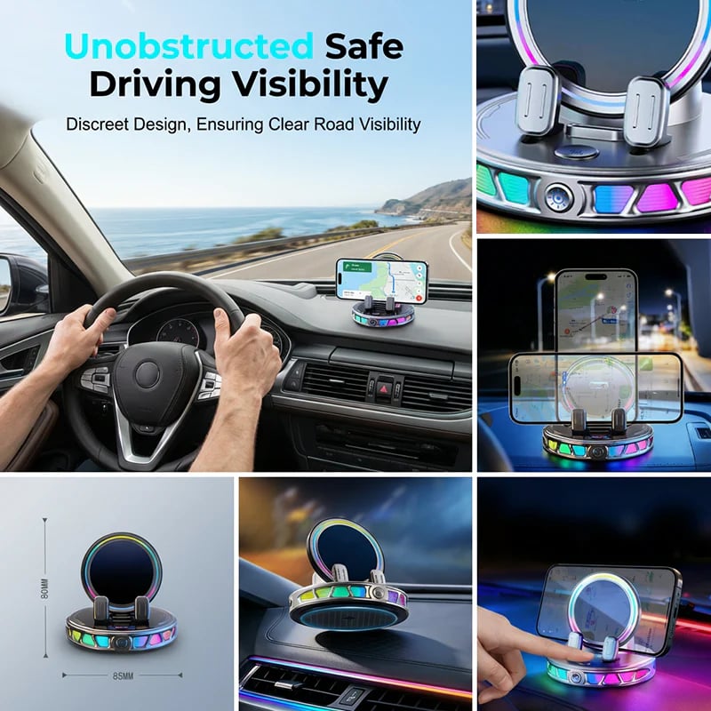 RGB Car Phone Mount  Auto-Clamping & Wireless Charging