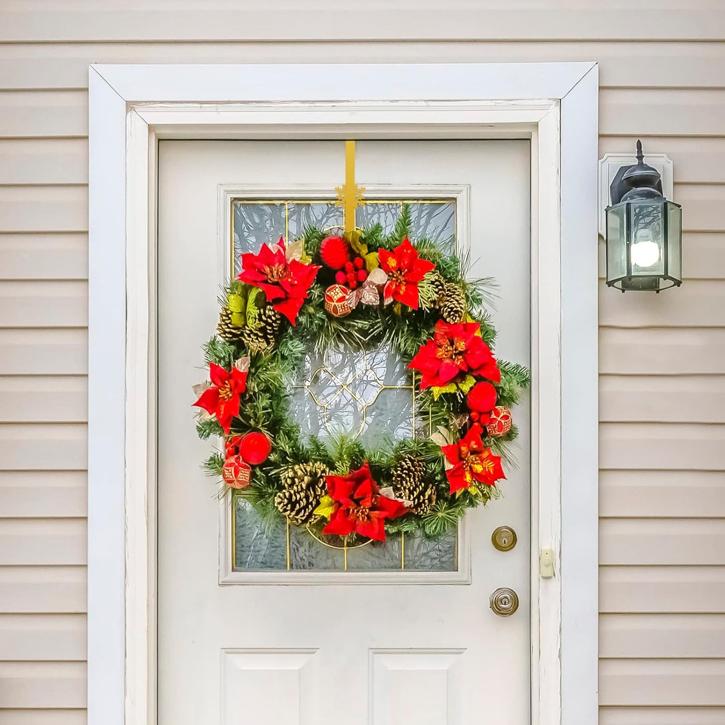 Metal Over The Door Wreath Hanger | Christmas Snowflake Tree Star Decor Hook