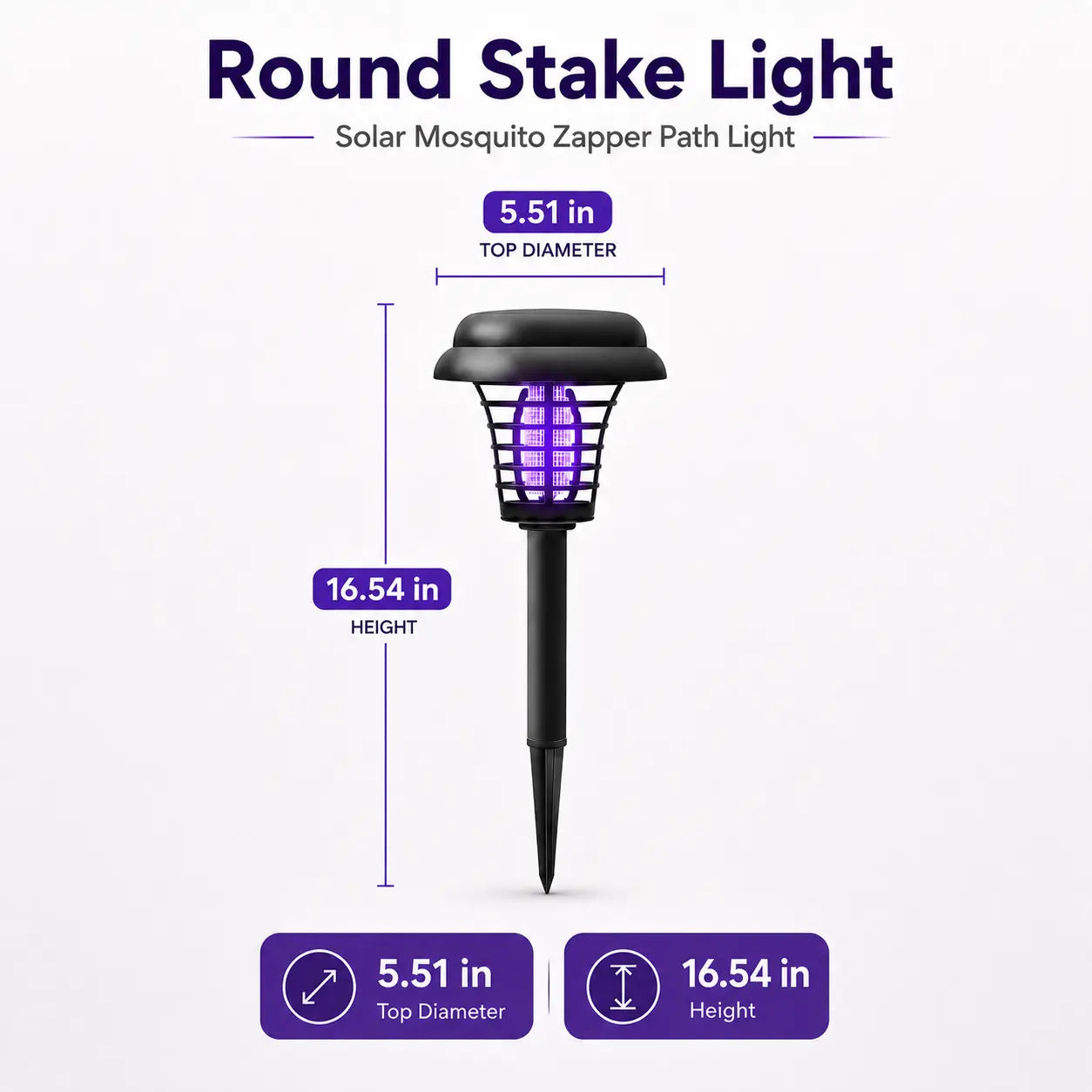 Solar Bug Zapper and Pathway Light with Automatic Dusk Sensor, Ground Stake Installation