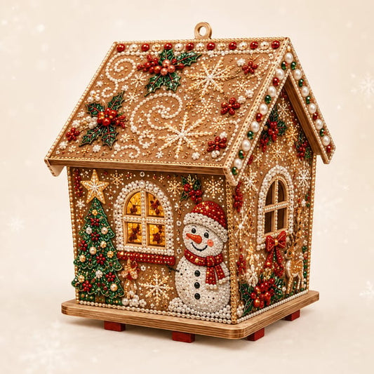 Christmas Pearl Cottage Art Kit | Pre-Cut Wooden Panels, Sparkling Rhinestones, Pearl Beads & Complete Tools for a 3D Holiday House