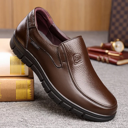Men's Slip-On Loafers with Flat Sole and Breathable Cowhide Upper
