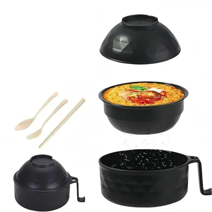 Microwave Ramen Bowl Set with Secure Lid and Cool Handle, 6-Piece Set