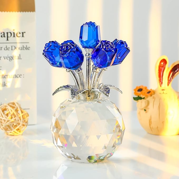 Colorful Rose Flower Collectible Figurine with Vase