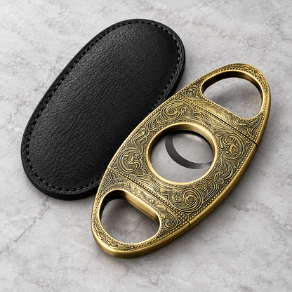 Antique Bronze Cigar Cutter Pouch Engraved Design