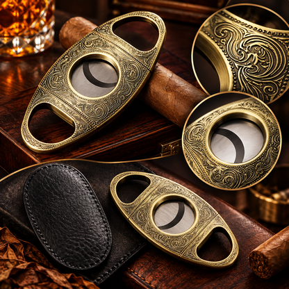 Antique Bronze Cigar Cutter Pouch Engraved Design