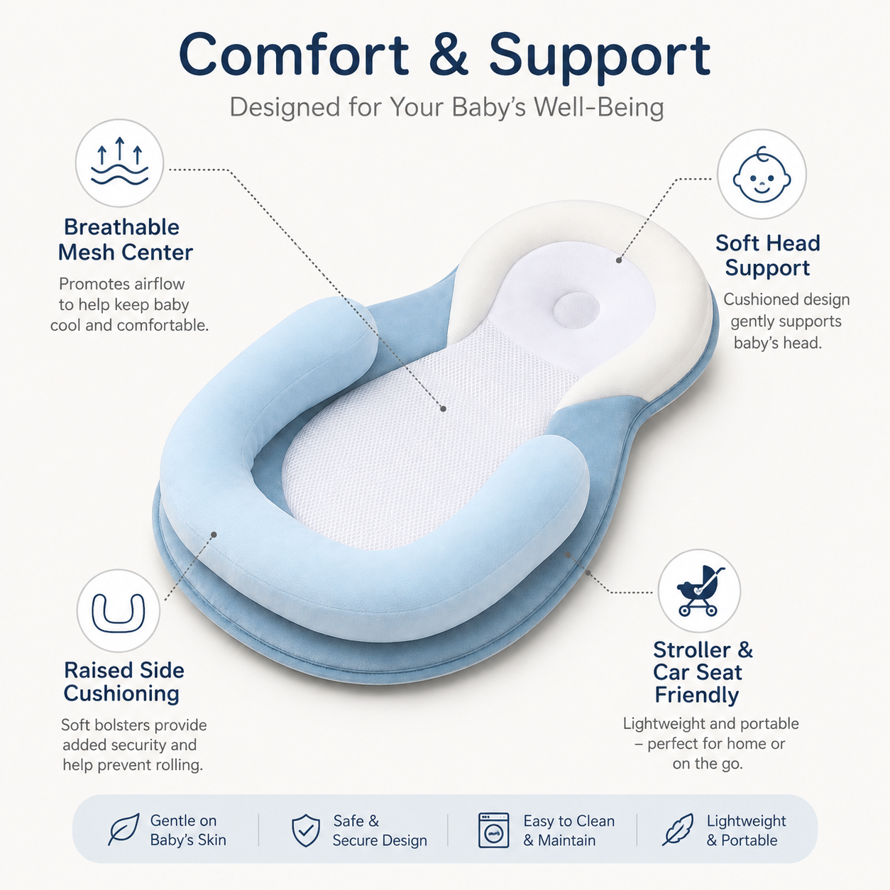 Baby Head Support Pillow Infant Stroller Car Seat