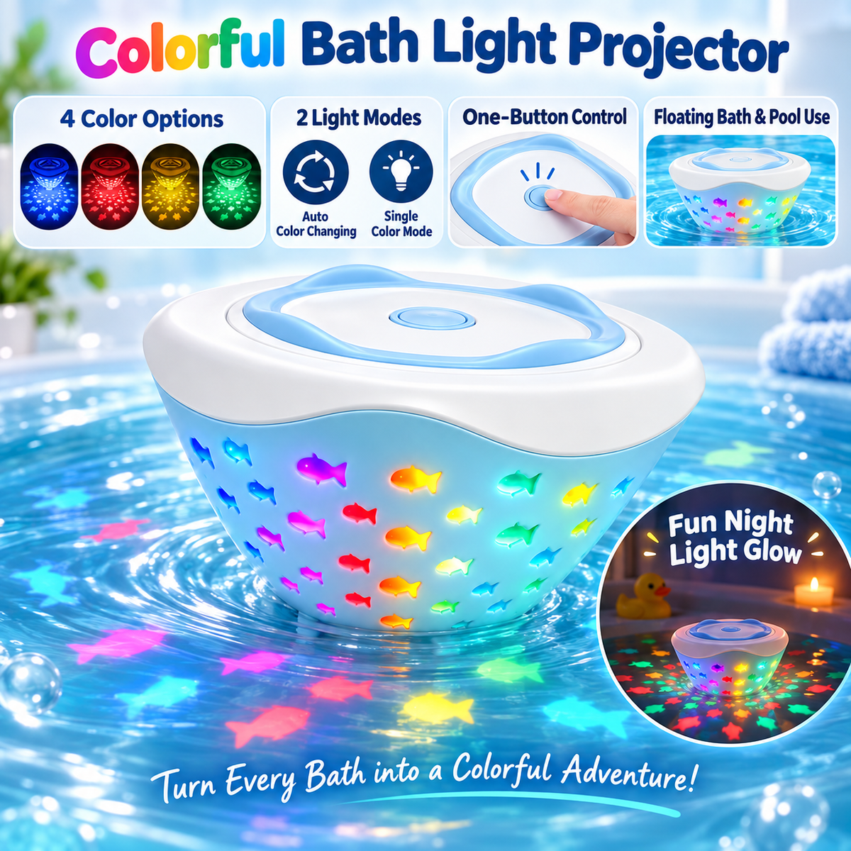 Bath Light Projector Pool Colorful Rotating Night Lamp