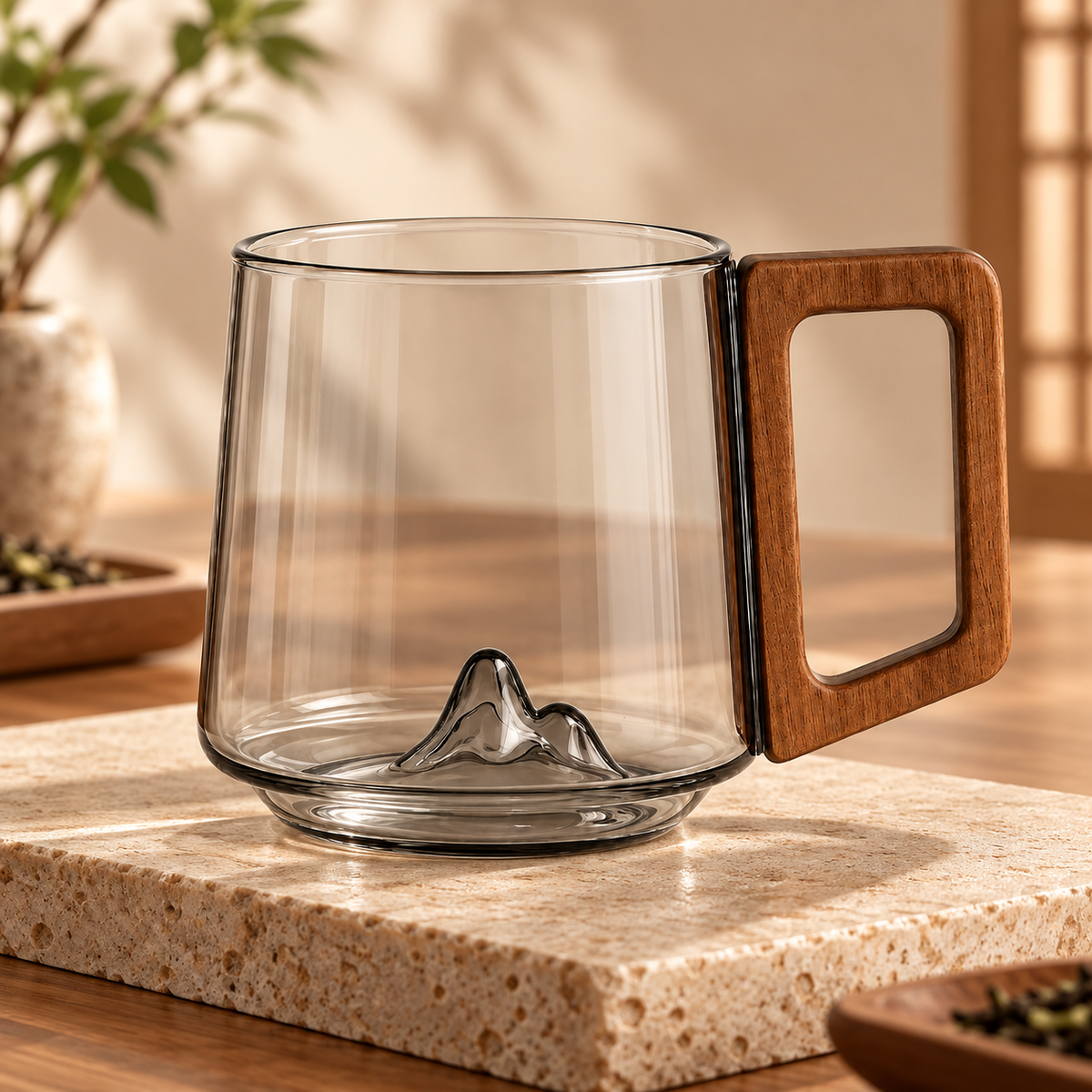 Borosilicate Glass Mug Mountain Design Clear Handle
