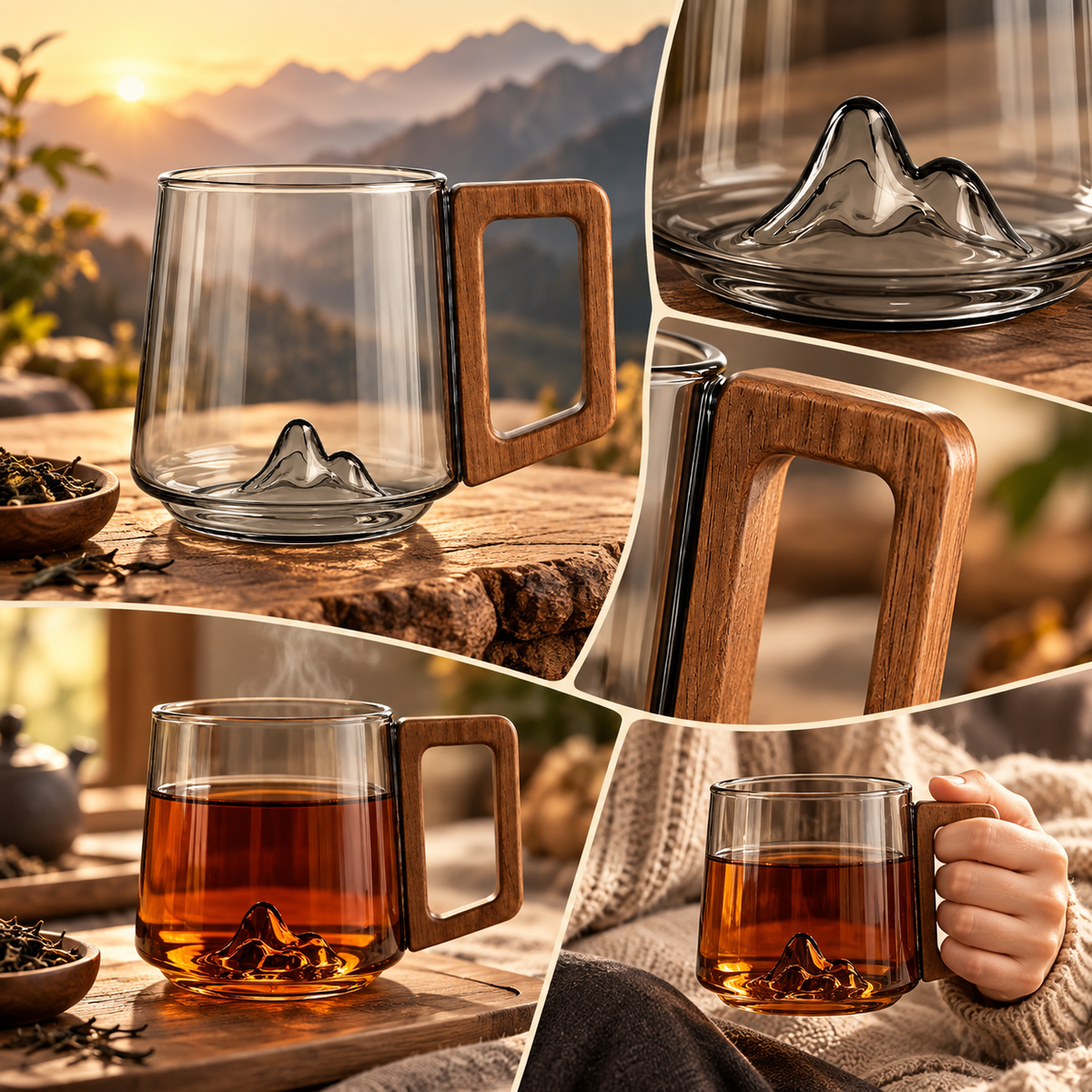 Borosilicate Glass Mug Mountain Design Clear Handle