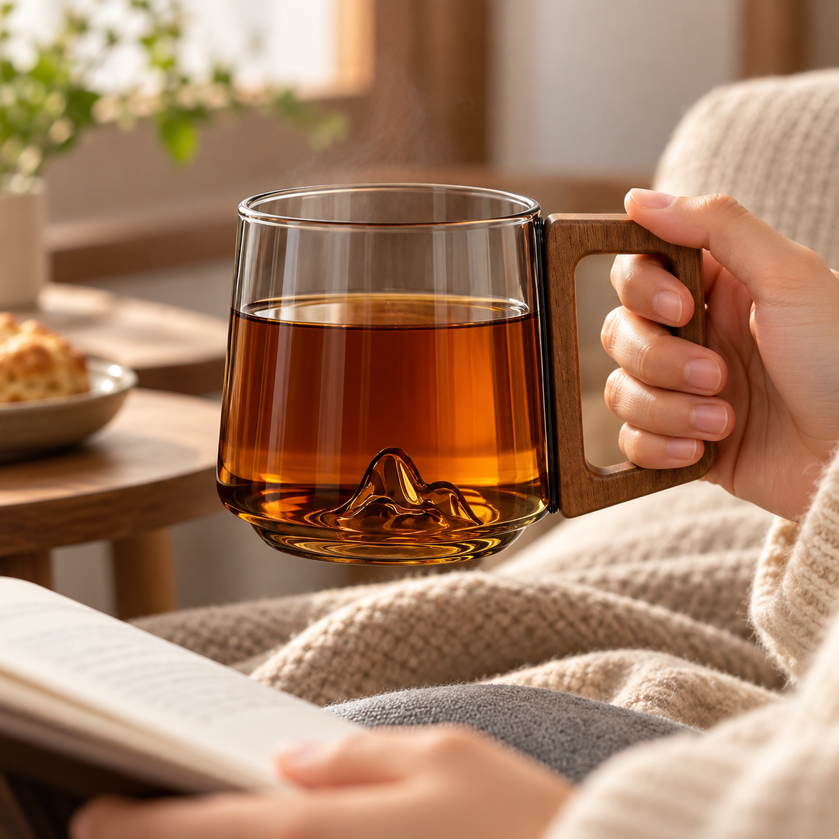 Borosilicate Glass Mug Mountain Design Clear Handle