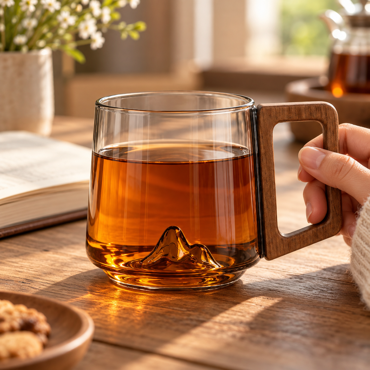 Borosilicate Glass Mug Mountain Design Clear Handle