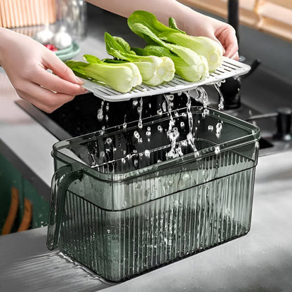 Transparent Refrigerator Storage Box with Ventilated Lid and Stackable Design