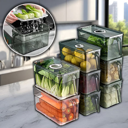 Transparent Refrigerator Storage Box with Ventilated Lid and Stackable Design