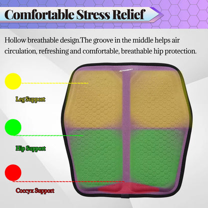 Gel Memory Foam Seat Cushion with Honeycomb Airflow and Cooling Layer