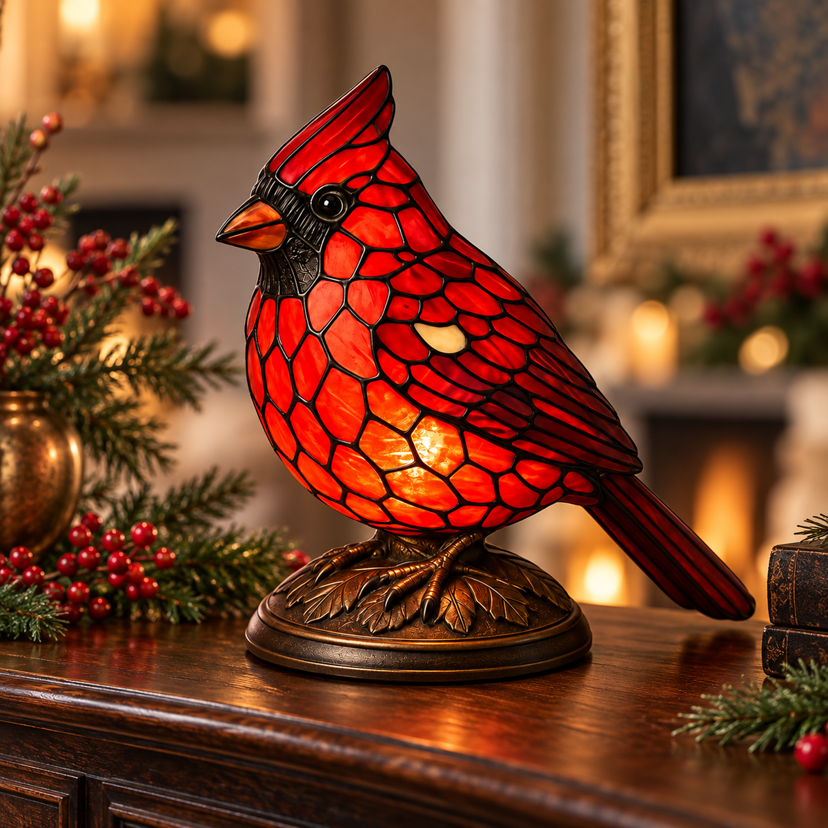 Cardinal Bird Decorative Lamp Stained Glass Nightlight