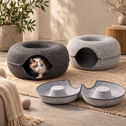 Cat Cave Bed Donut Cozy Hooded Enclosed Pet Nest