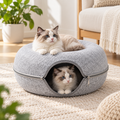 Cat Cave Bed Donut Cozy Hooded Enclosed Pet Nest