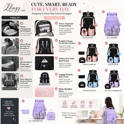 Cute Bowknot Lightweight School Backpack – Water Repellent & Anti-Theft!