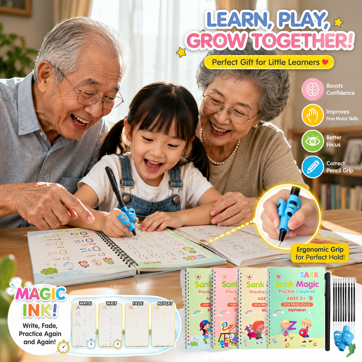 LAST DAY SALE 50%OFF MagicBook | Kids Practice Copybook Set (4Pcs/Set)