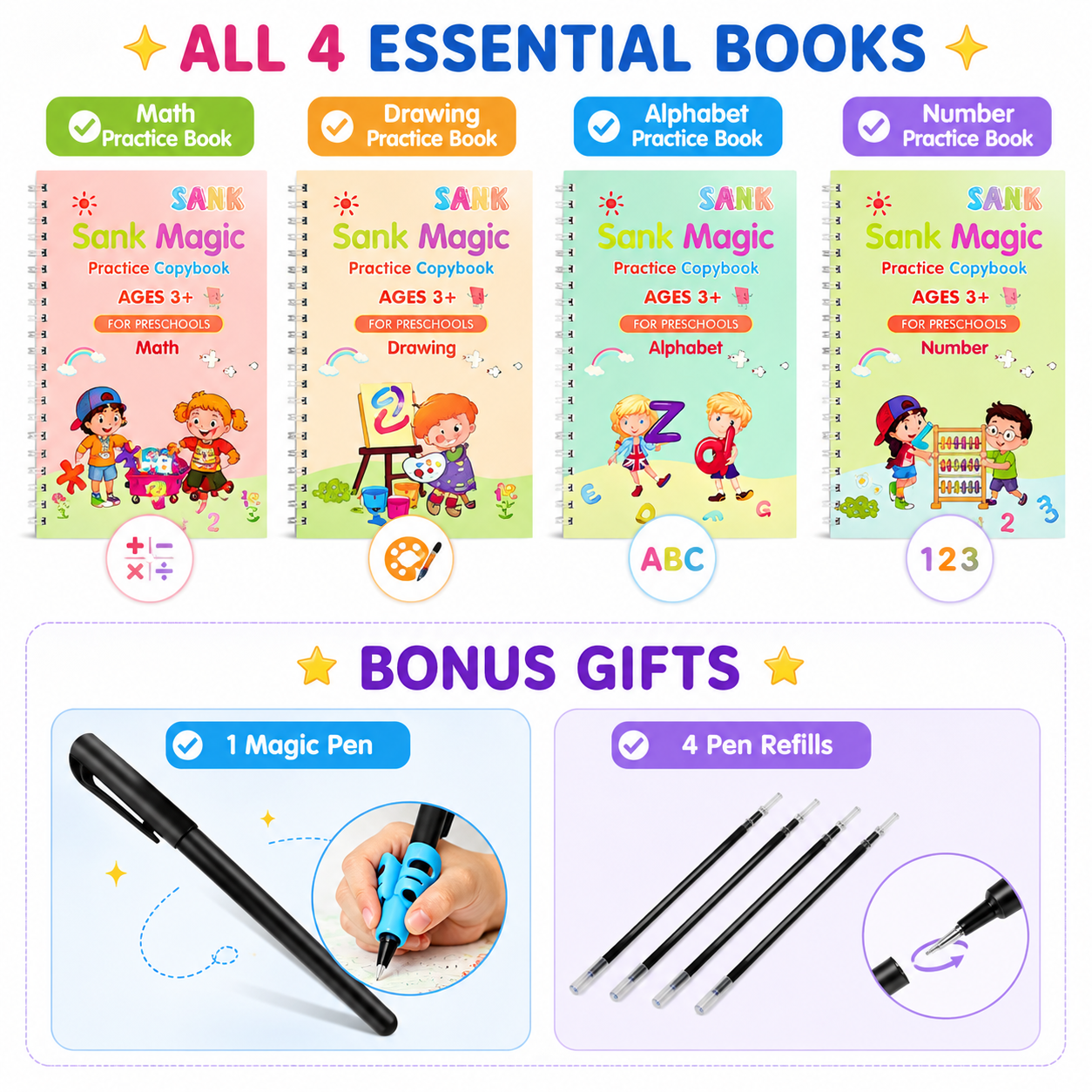 LAST DAY SALE 50%OFF MagicBook | Kids Practice Copybook Set (4Pcs/Set)