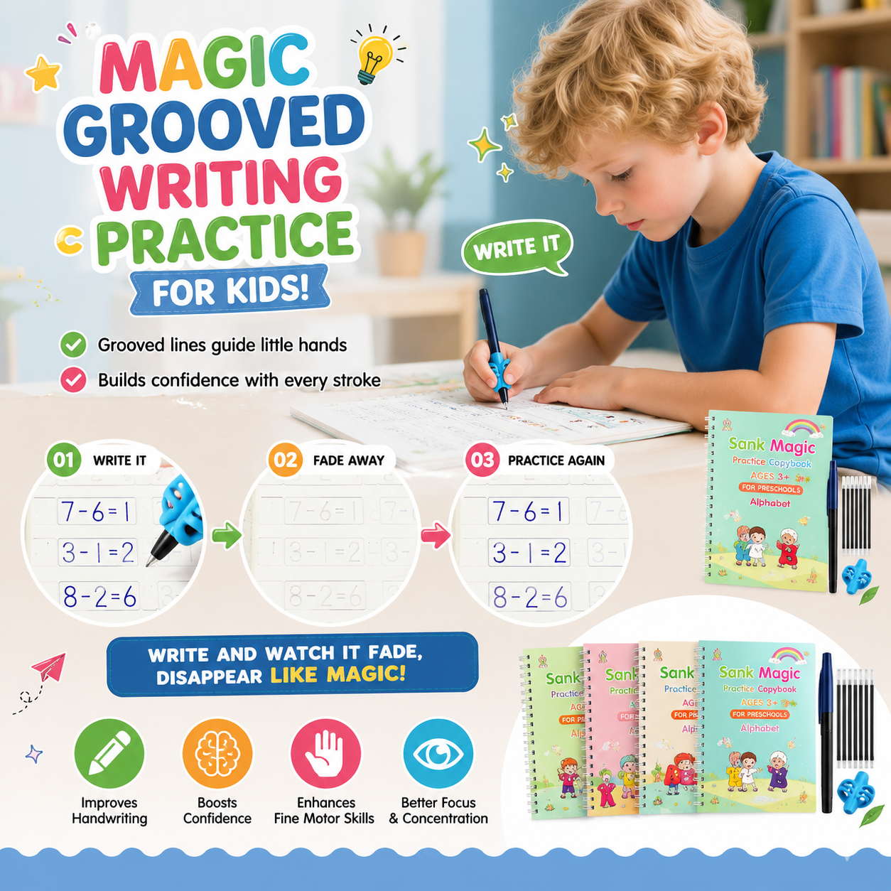 LAST DAY SALE 50%OFF MagicBook | Kids Practice Copybook Set (4Pcs/Set)