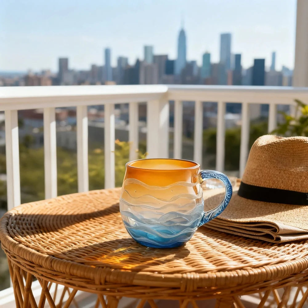 Coastal Decor Hand Blown Mug Sea Glass Texture