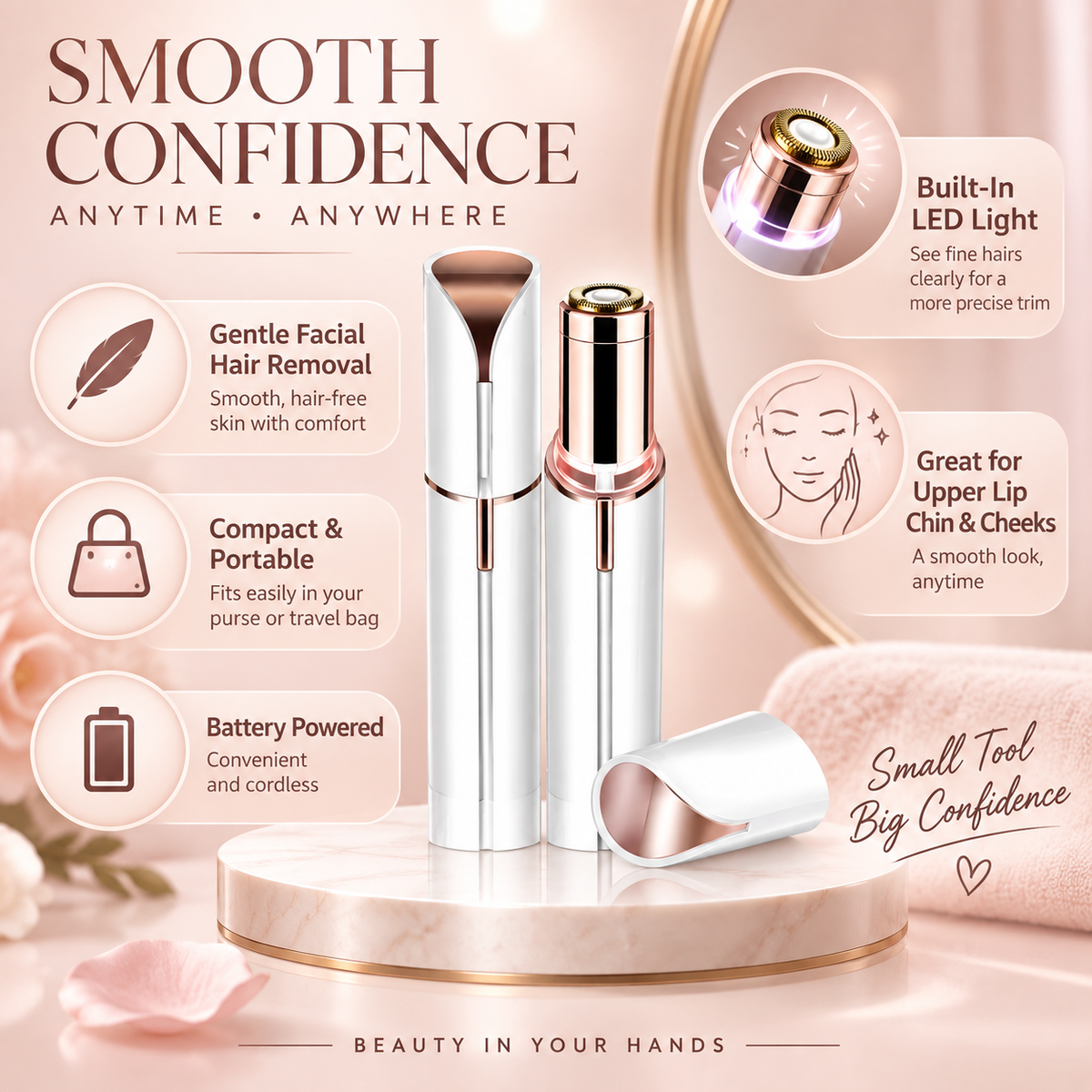 Compact Facial Hair Trimmer Gentle Removal Tool