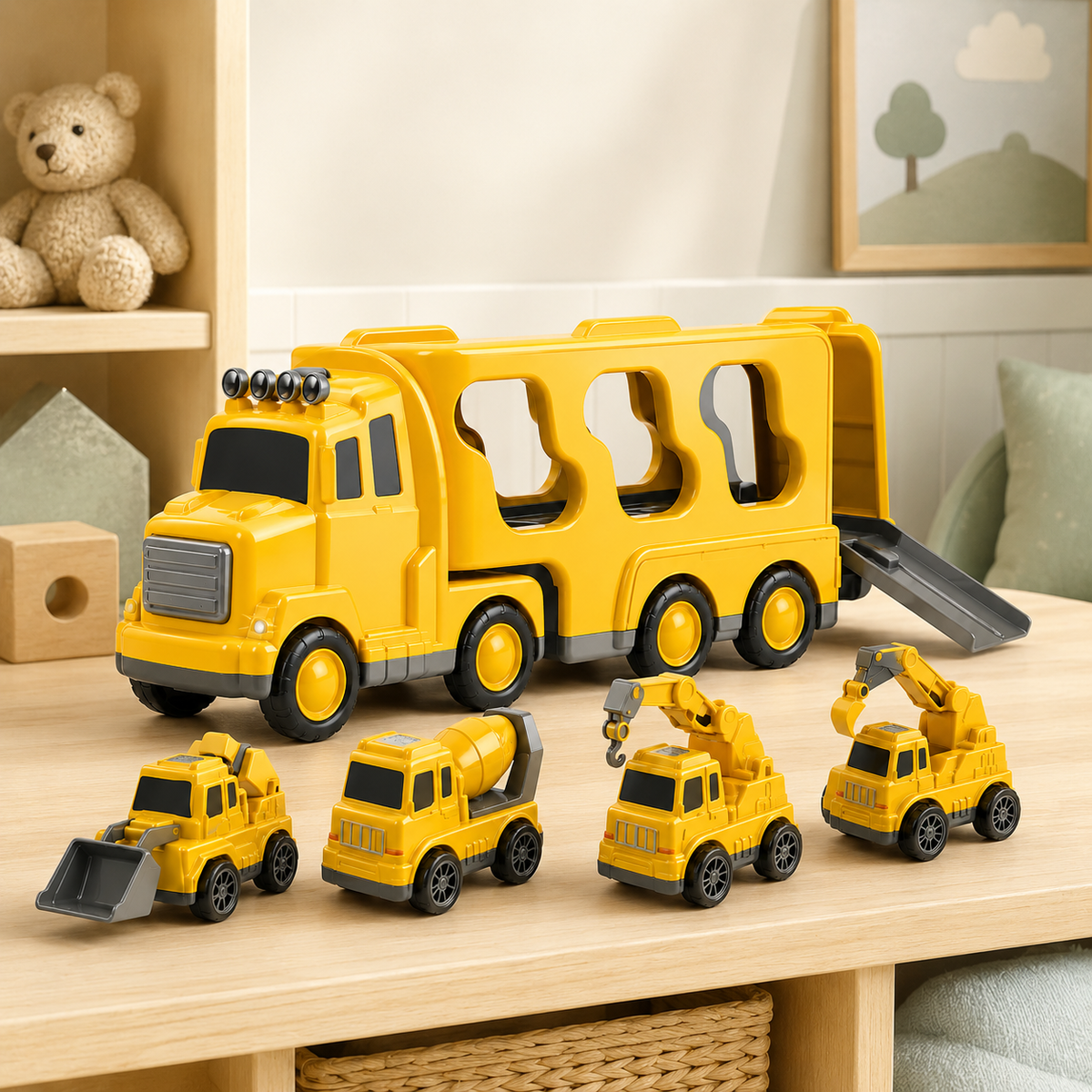 Construction Truck Toy Set Carrier Car Playset Cargo