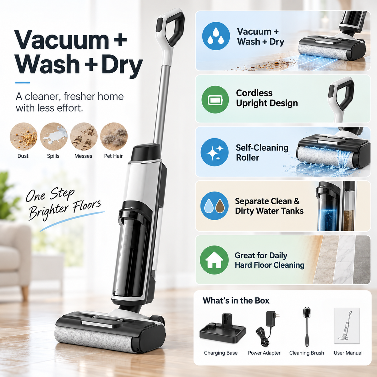 Cordless Floor Cleaner Vacuum Self Cleaning Upright