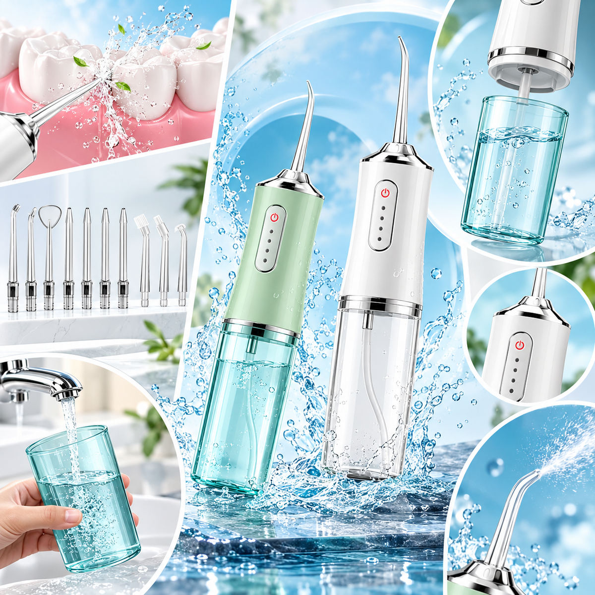 Cordless Water Flosser Rechargeable Replaceable Nozzles