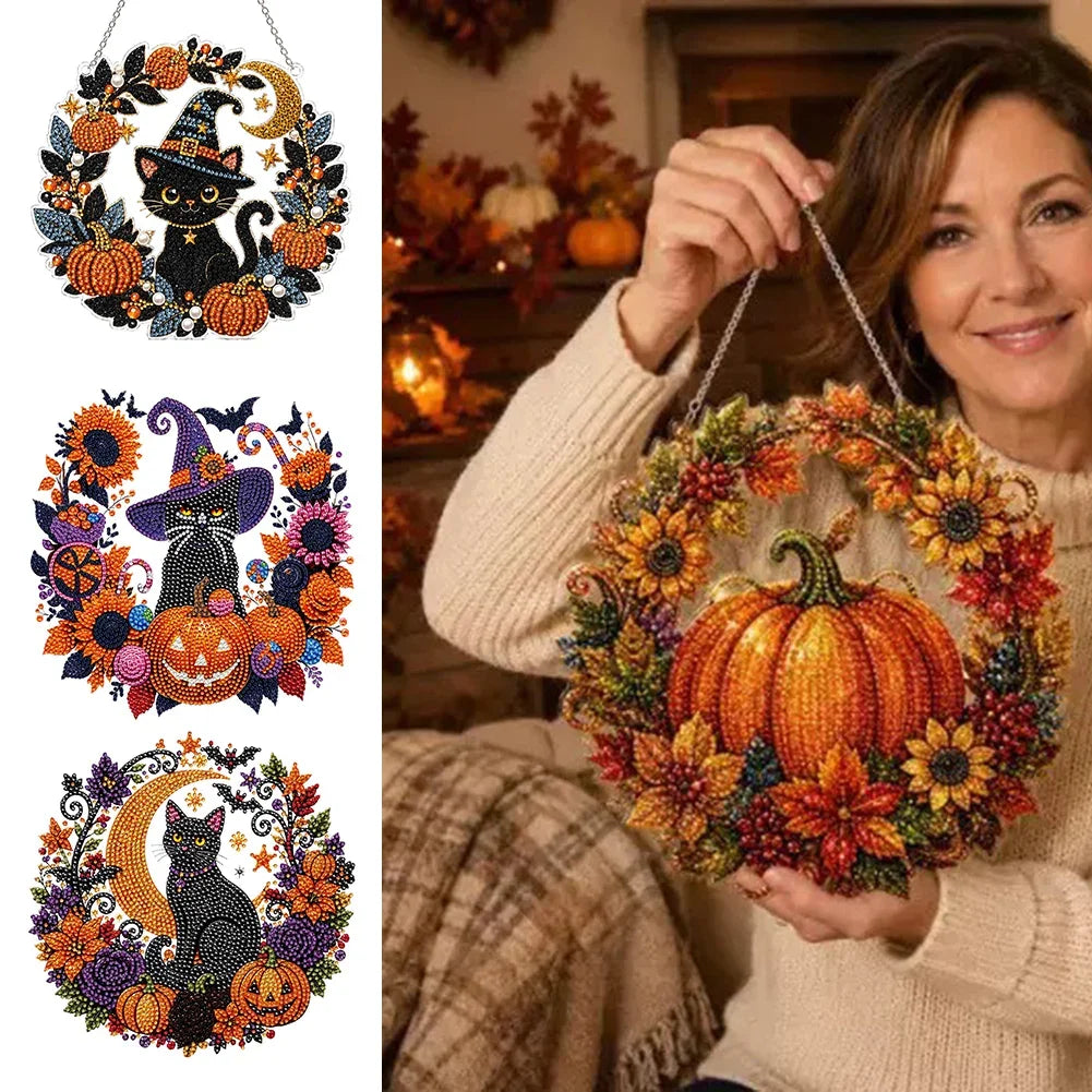 Diamond Painting Suncatcher Kit with Numbered Zones and Multi-Faceted Rhinestones, 4 Autumn Designs