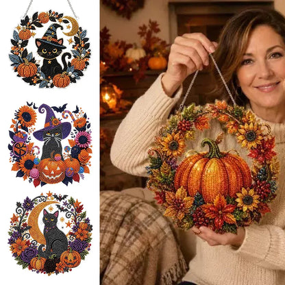 Diamond Painting Suncatcher Kit with Numbered Zones and Multi-Faceted Rhinestones, 4 Autumn Designs