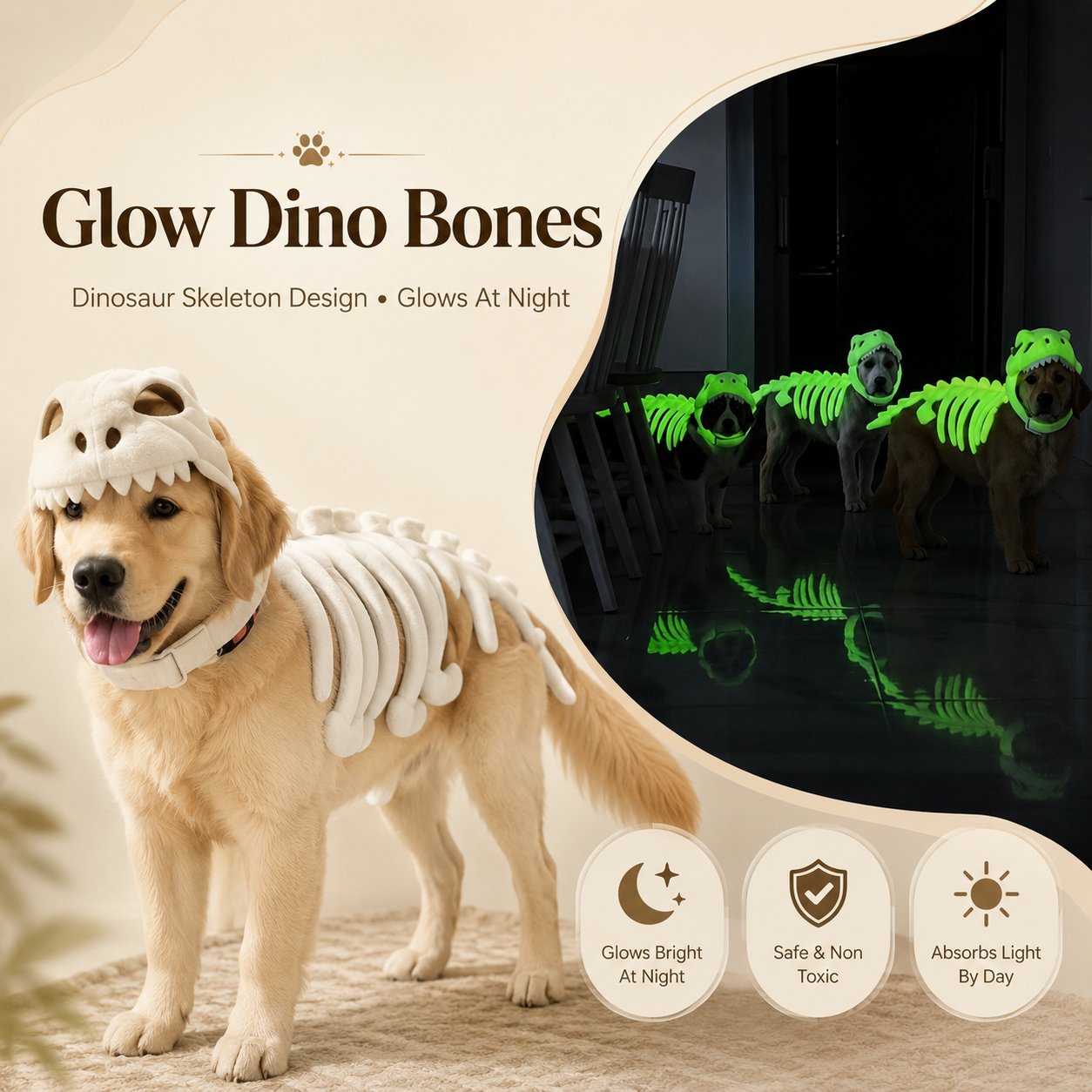 Glow Dinosaur Skeleton Pet Costume 2026