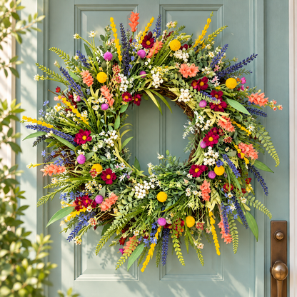 Decorative Wreath Spring Wildflower Hanging Door Decor