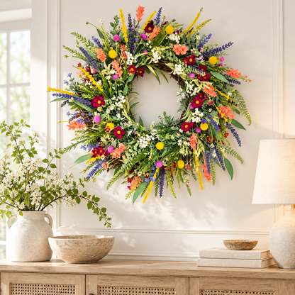 Decorative Wreath Spring Wildflower Hanging Door Decor