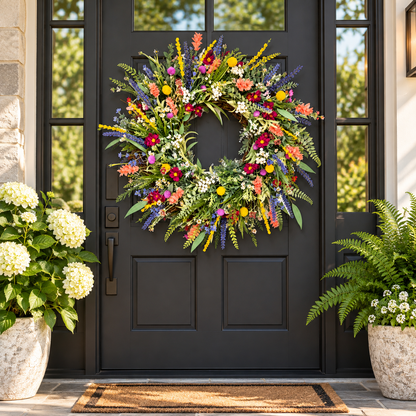 Decorative Wreath Spring Wildflower Hanging Door Decor