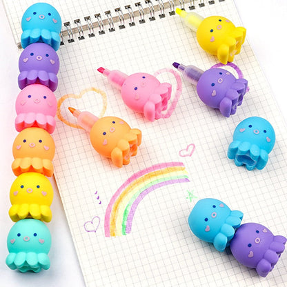Octopus Highlighter Pen Set – 5-in-1 Cute Multicolor Marker for Note Taking, Journaling, School Supplies and Creative Drawing
