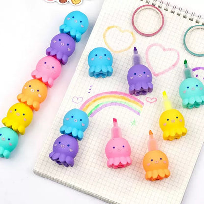 Octopus Highlighter Pen Set – 5-in-1 Cute Multicolor Marker for Note Taking, Journaling, School Supplies and Creative Drawing