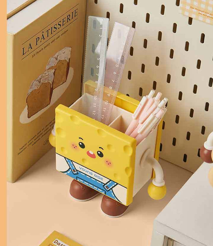 Cute Toast Storage Basket – Kawaii Desktop Organizer for Snacks, Stationery, Pens and Dorm Room Miscellaneous Storage
