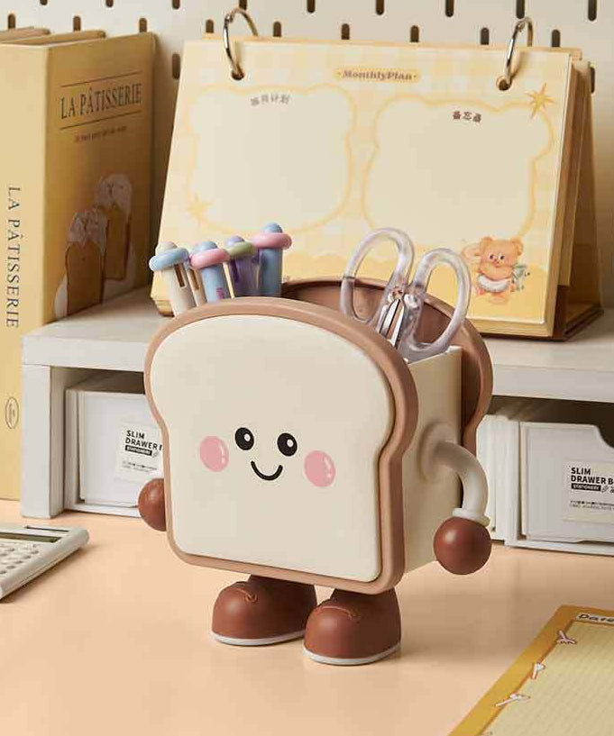 Cute Toast Storage Basket – Kawaii Desktop Organizer for Snacks, Stationery, Pens and Dorm Room Miscellaneous Storage