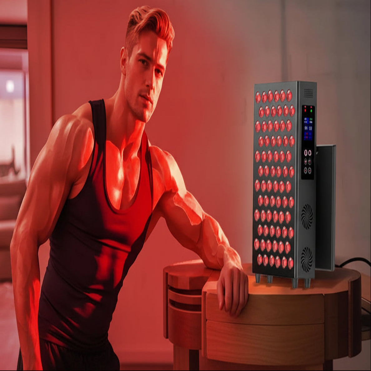 Red Light Therapy Panel with Dual Wavelength LEDs and Adjustable Dimming, Built-in Timer