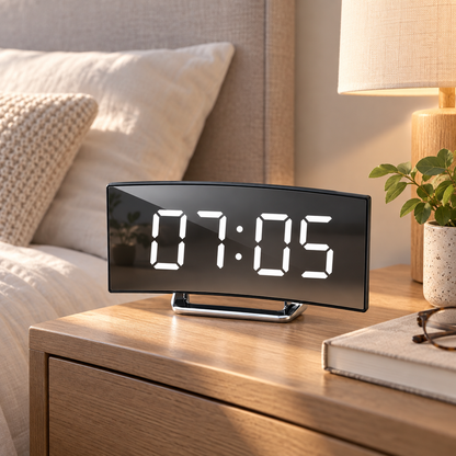 Digital Alarm Clock Led Mirror Curved Display