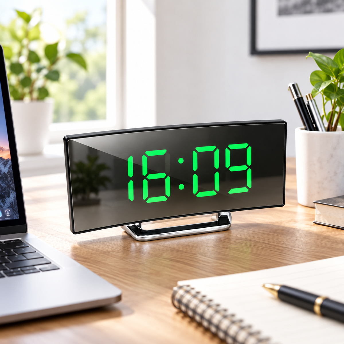 Digital Alarm Clock Led Mirror Curved Display
