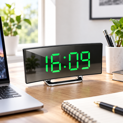 Digital Alarm Clock Led Mirror Curved Display