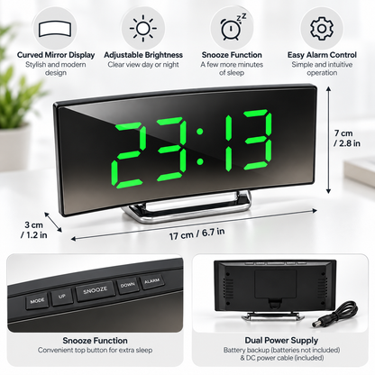 Digital Alarm Clock Led Mirror Curved Display