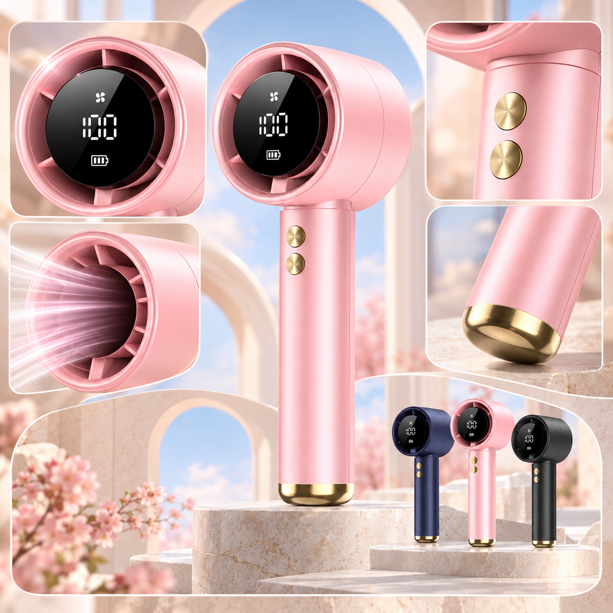 Digital Display Handheld Fan Quiet Rechargeable Portable