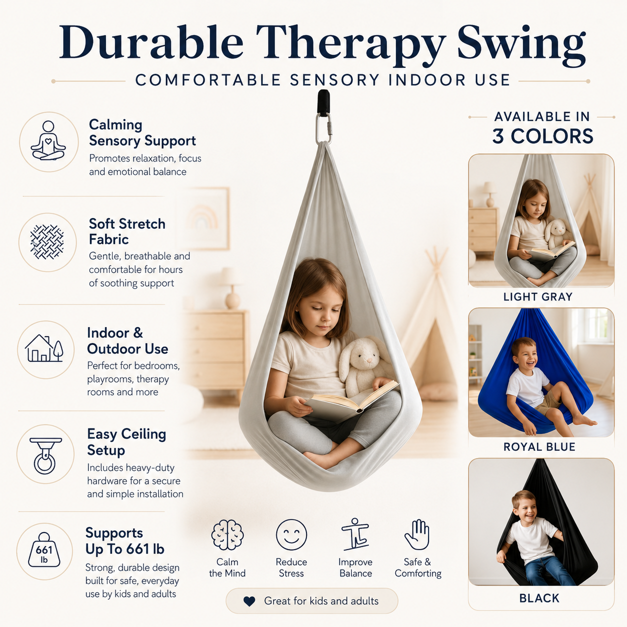 Durable Therapy Swing Comfortable Sensory Indoor Use