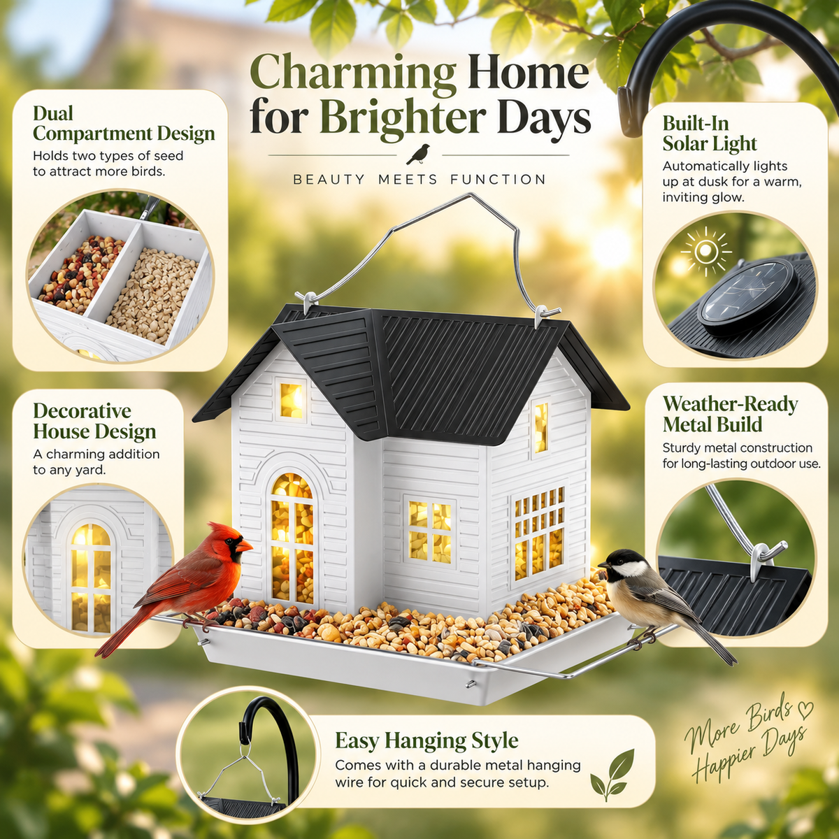 Easy Maintenance Bird Feeder Dual Compartment Hanging