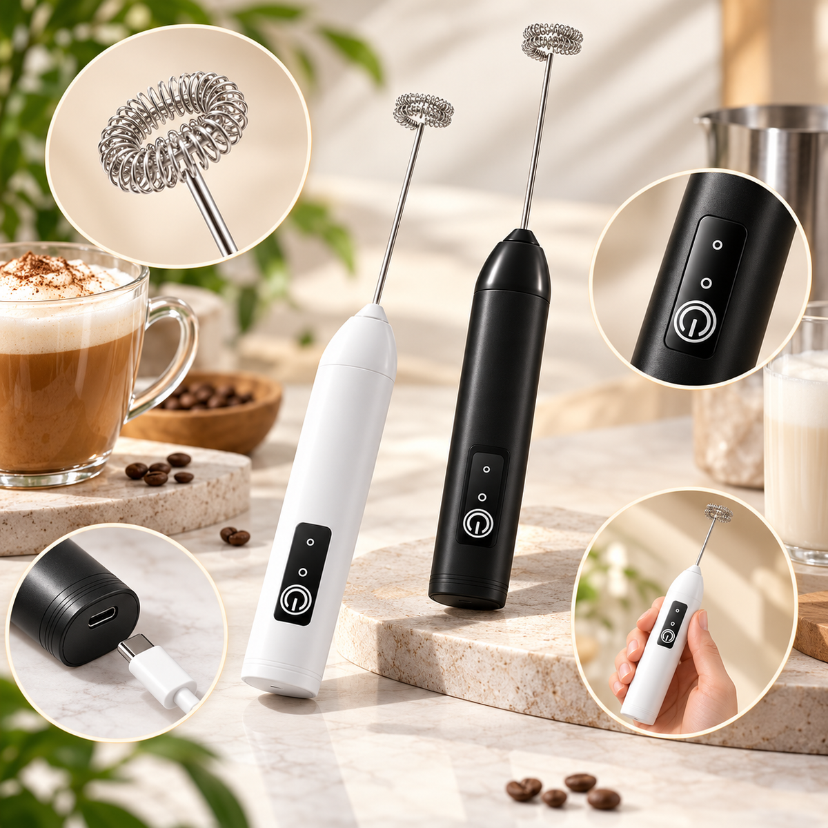 Electric Milk Frother Handheld Rechargeable Kitchen Tool