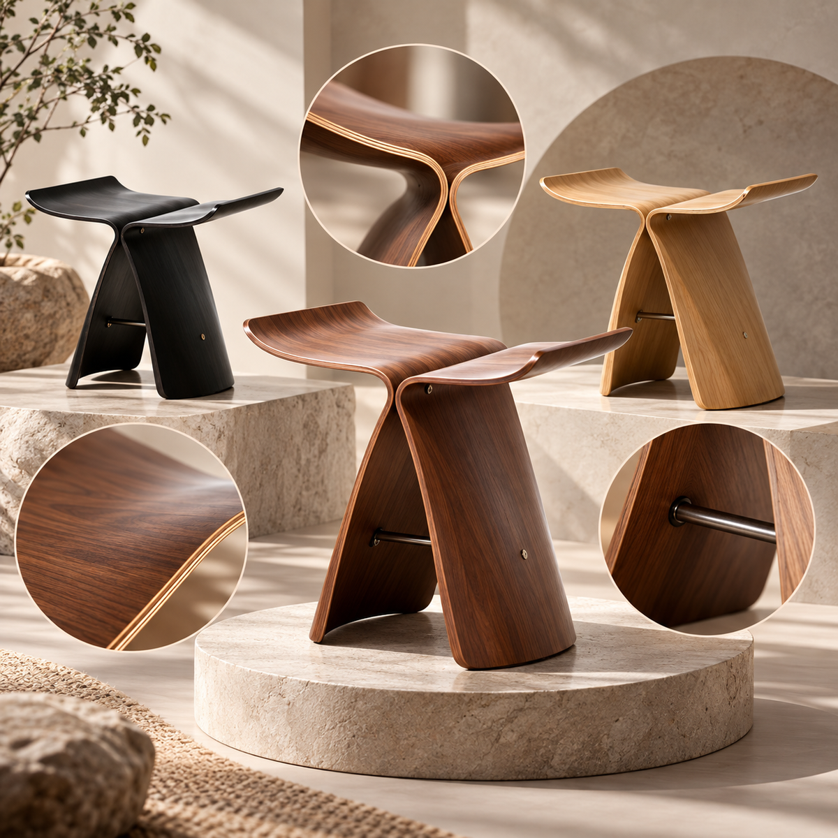 Elegant Wooden Stool Versatile Ottoman Modern Design